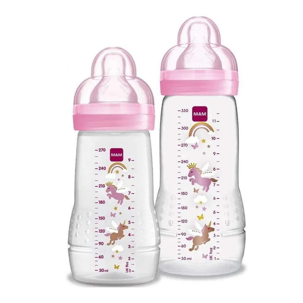 Kit 2 Mamadeiras Easy Active 270/330ml 2m+ Rosa &#