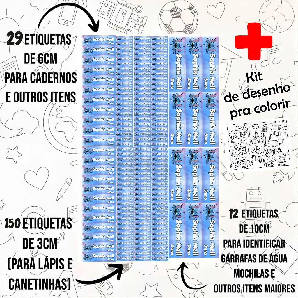 Kit 190+ Etiquetas Escolares –  Adesivo R
