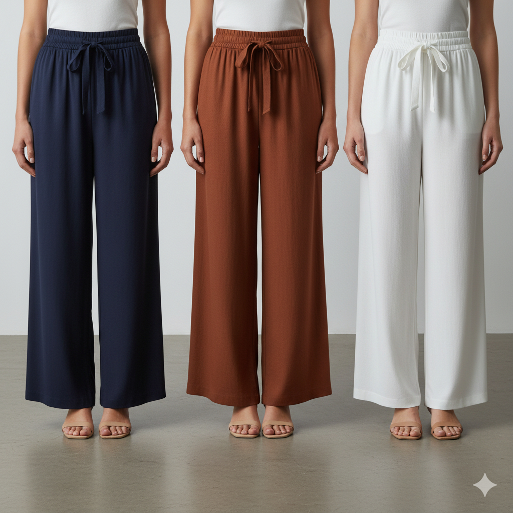 Kit Com 3 Calças Pantalona Feminina Cintura Alta 