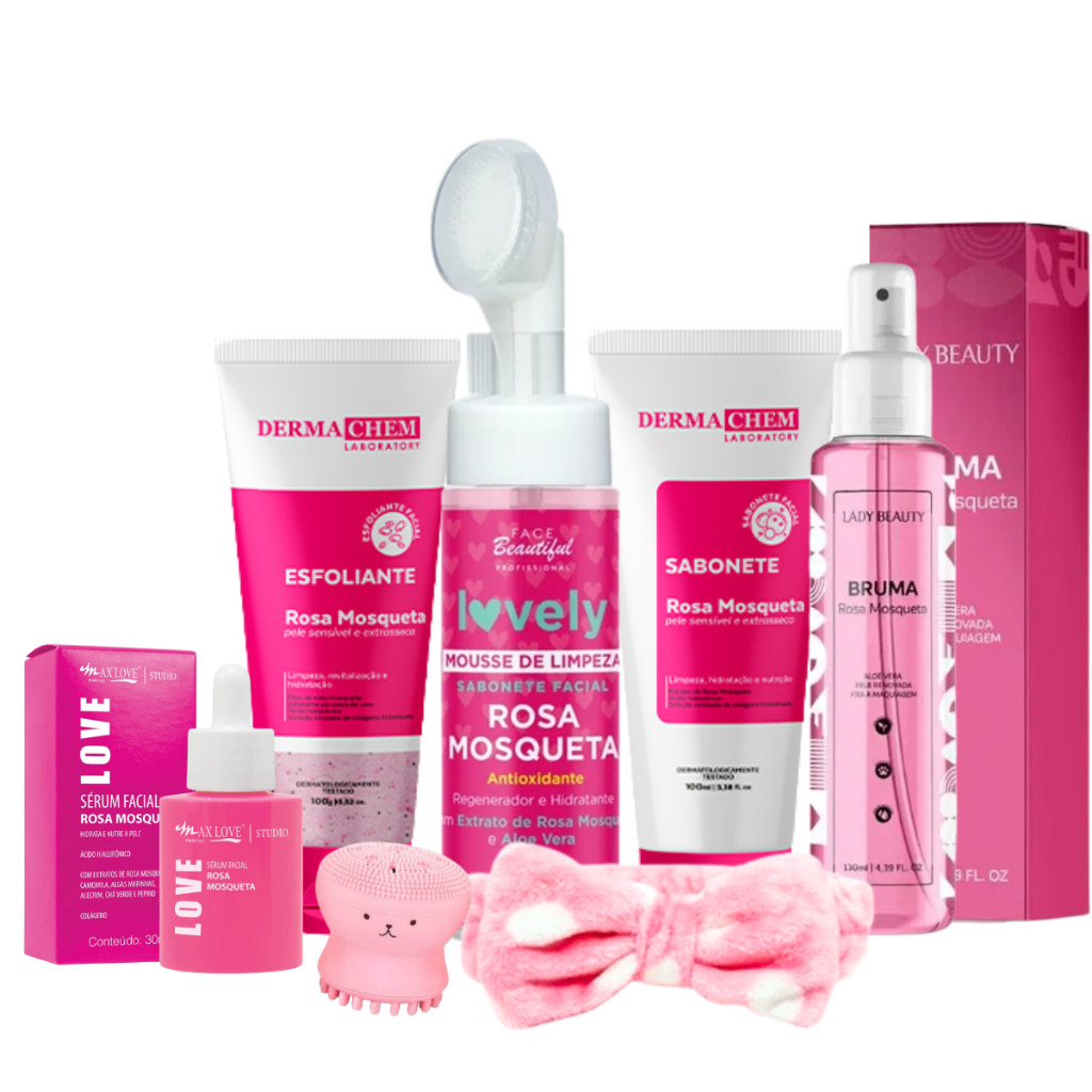 Kit skincare rosa mosqueta limpeza de pele bruma f