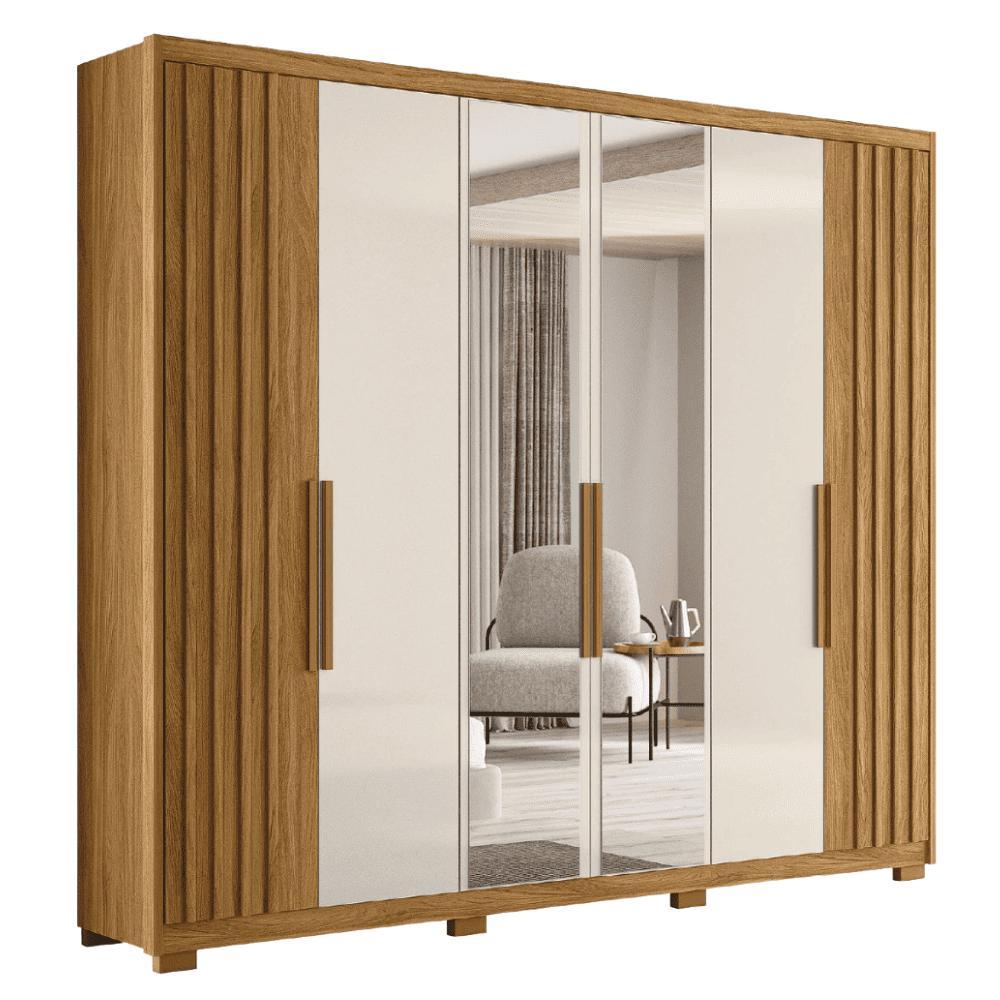 Guarda Roupas Casal Ripado com Espelho 6 Portas 4 