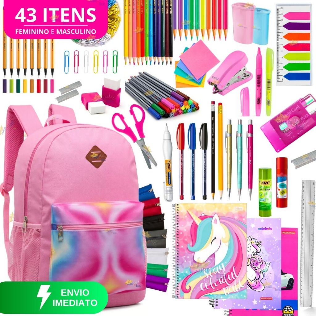 Kit Material Escolar Feminino Completo Com Sem Moc