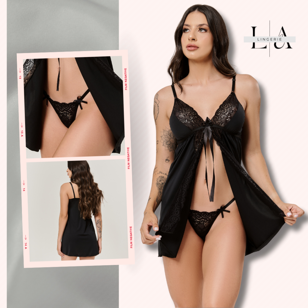 Camisola Renda Aberta + Calcinha Fio Brinde | Leve