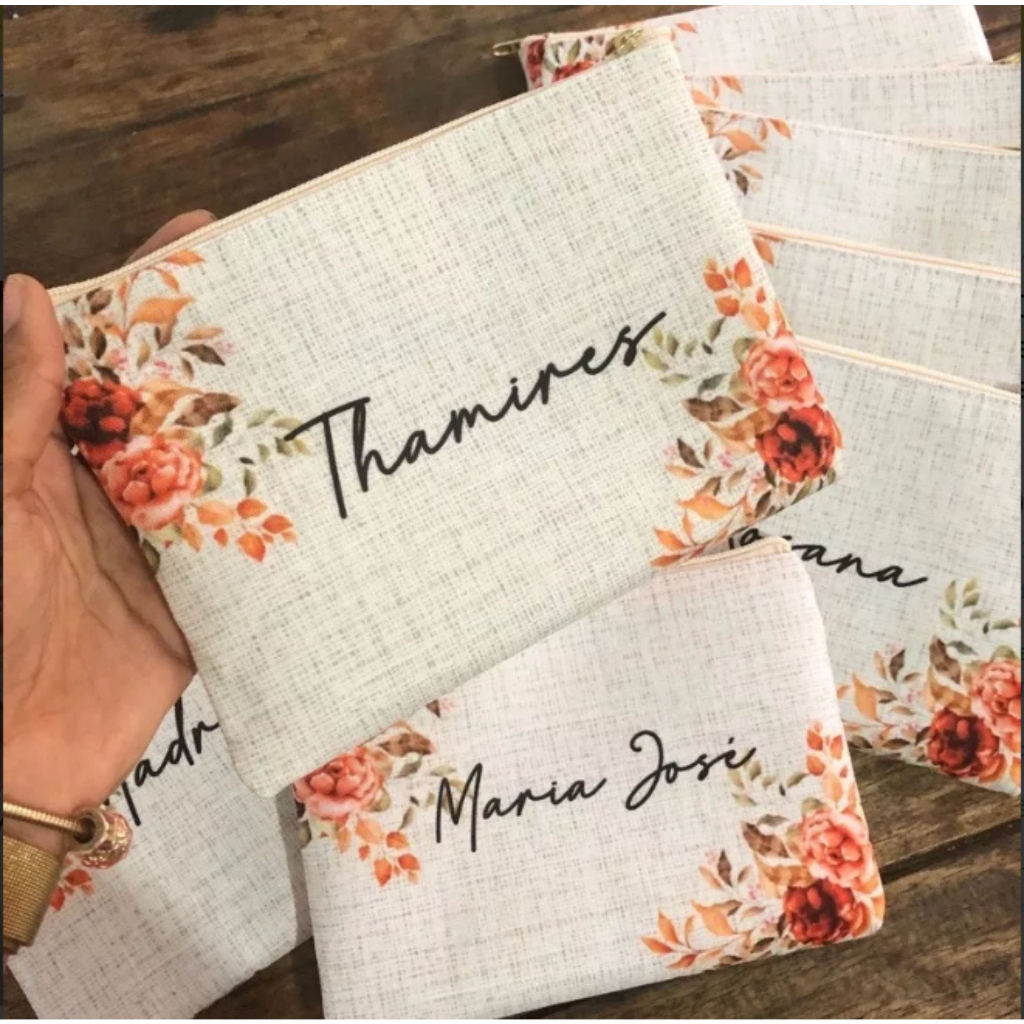 2 Necessaire Personalizada com nome estampa Linho,