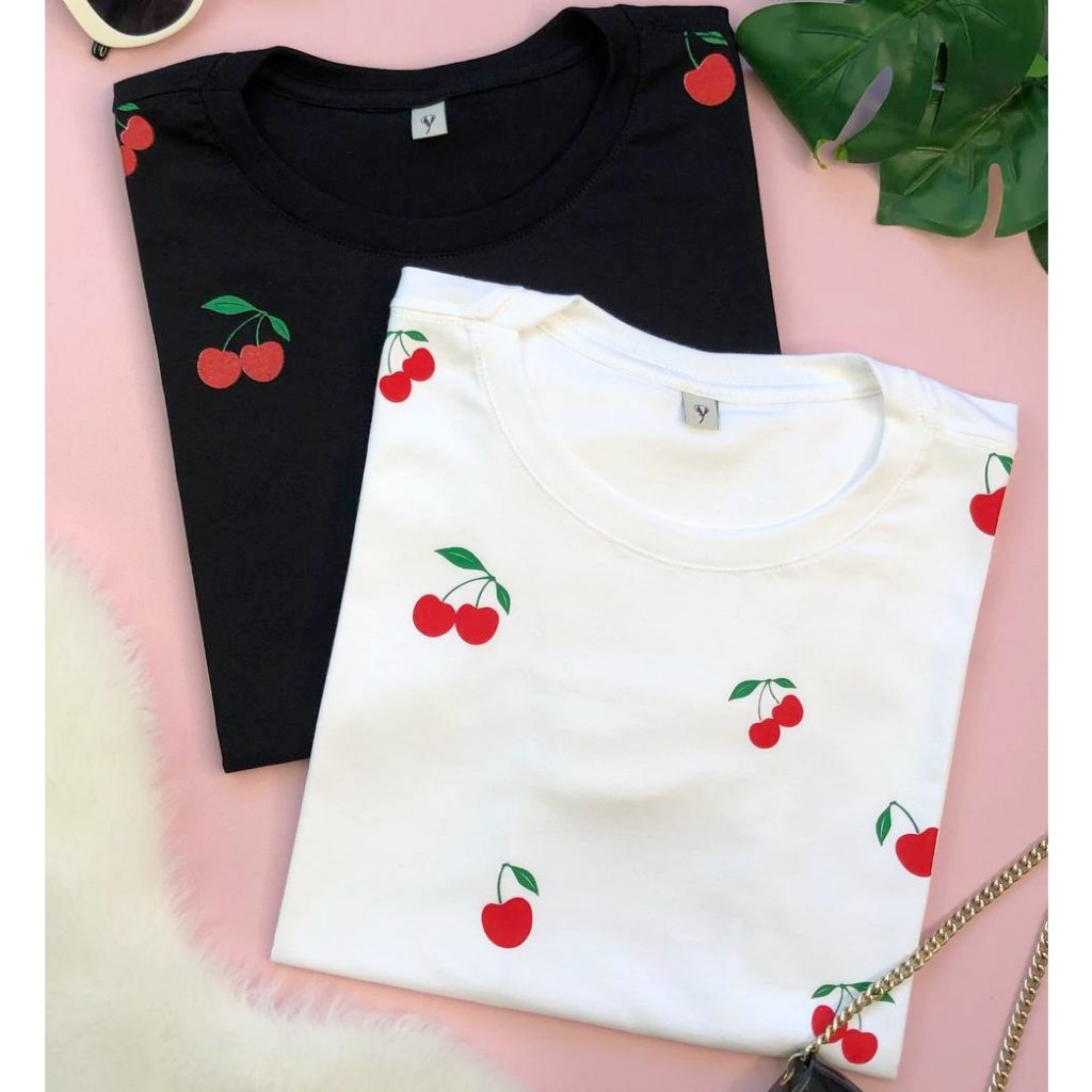 T shirt Cereja Cherry Poá Tam P ao G2 Plus Size F