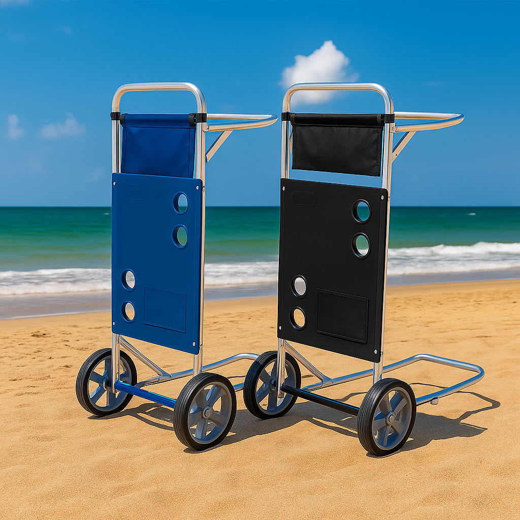 Carrinho de Praia Mor Preto e Azul Vira Mesa Com A