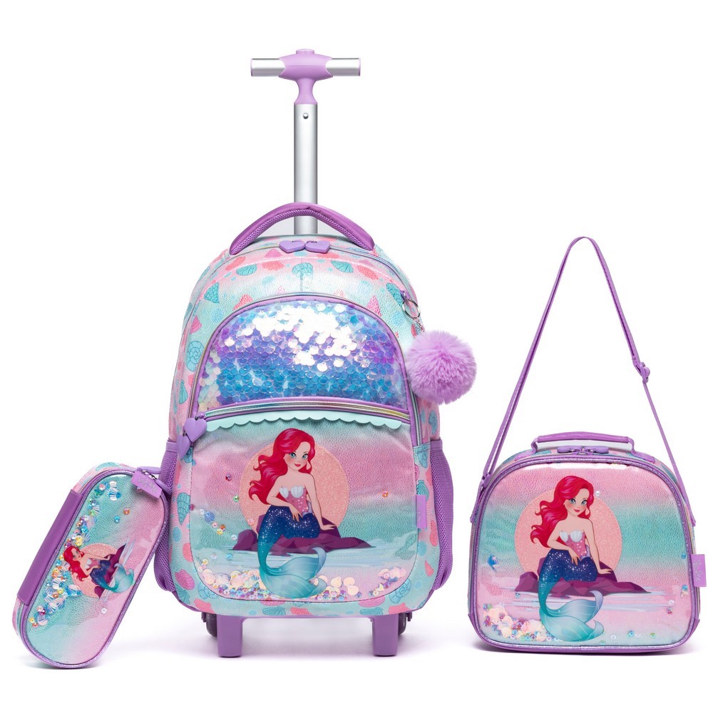 Kit Mochila Rodinha Feminina Sereia Desenho Modern