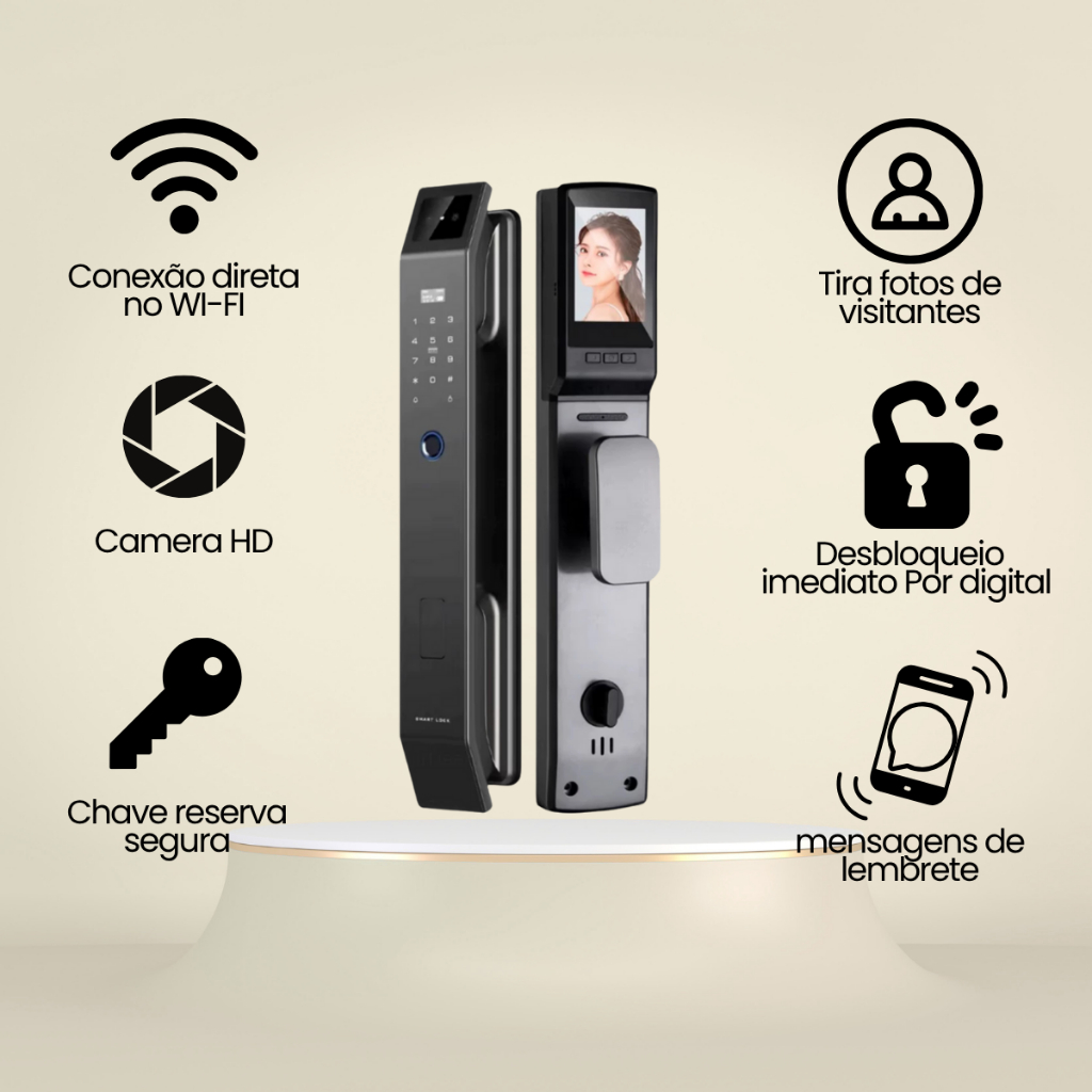 Fechadura eletrônica inteligente câmera, reconhe