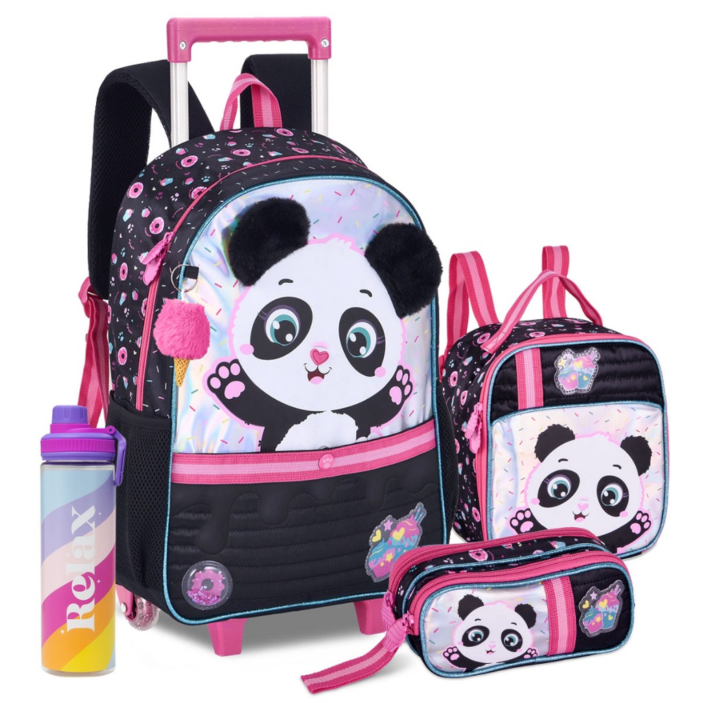 Kit Mochila Infantil Panda Pandinha Lancheira Esto