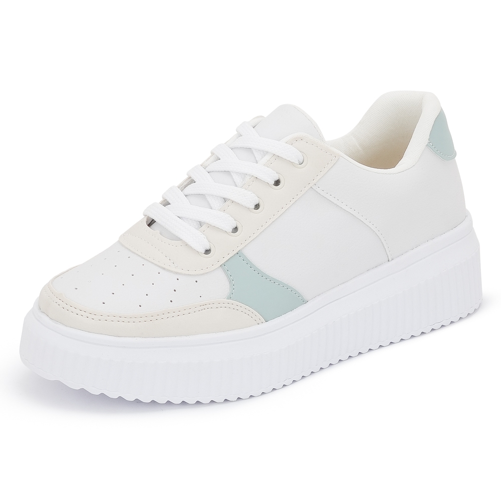 Tênis Feminino Plataforma Casual Verde e Branco, 