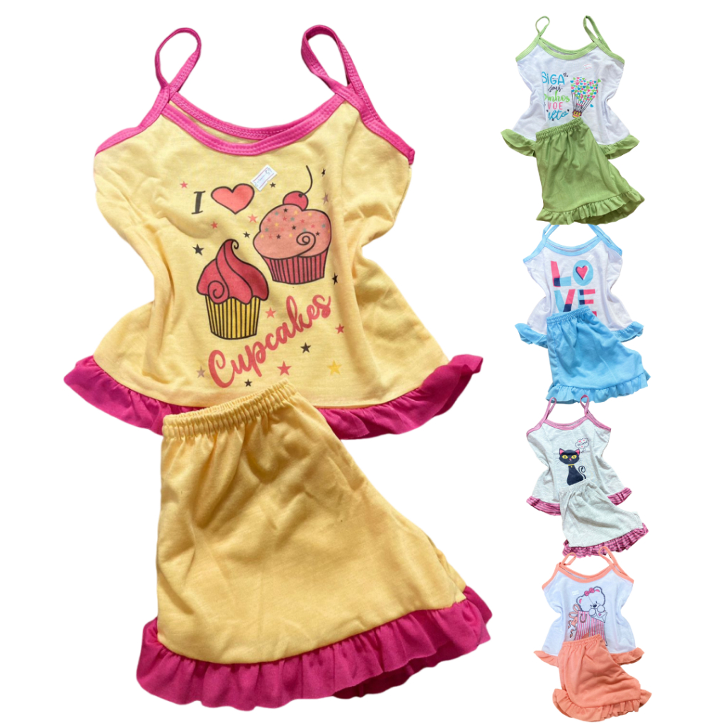 Kit 05 Pijama Infantil Feminino Baby Doll-Short do