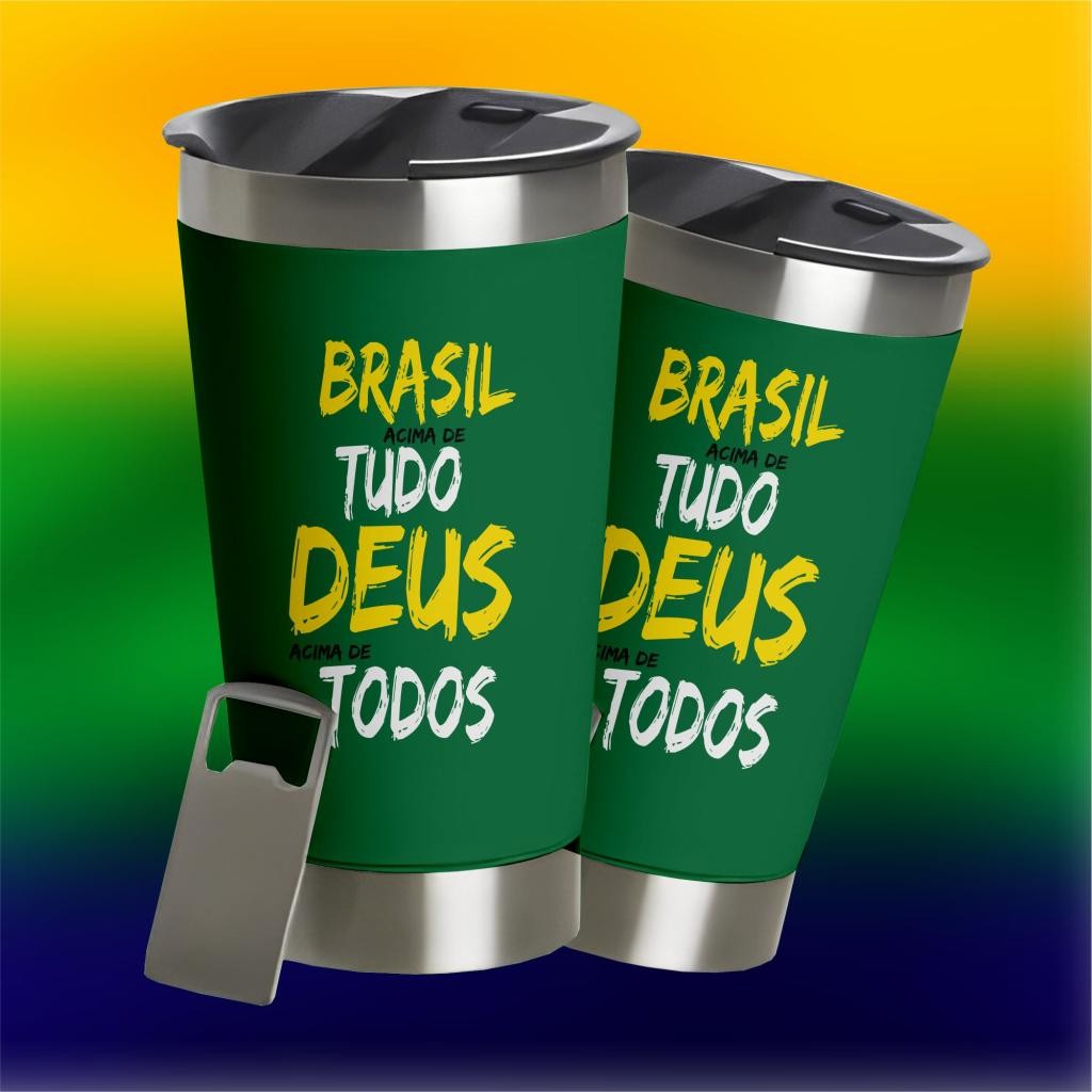Copo Térmico Patriota Brasil 473ml Com Abridor Ve