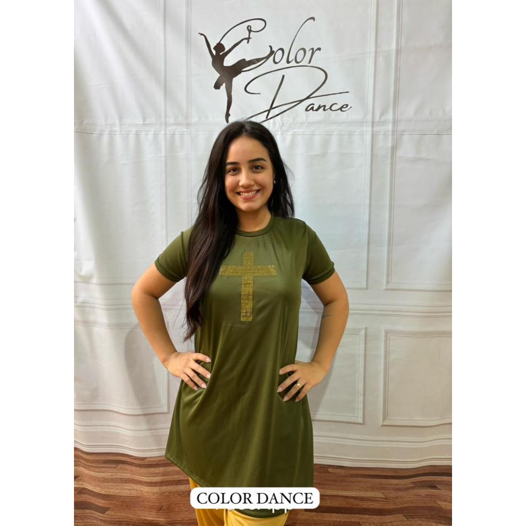 Bata Dança Feminina Gospel veste Verde Cruz Doura