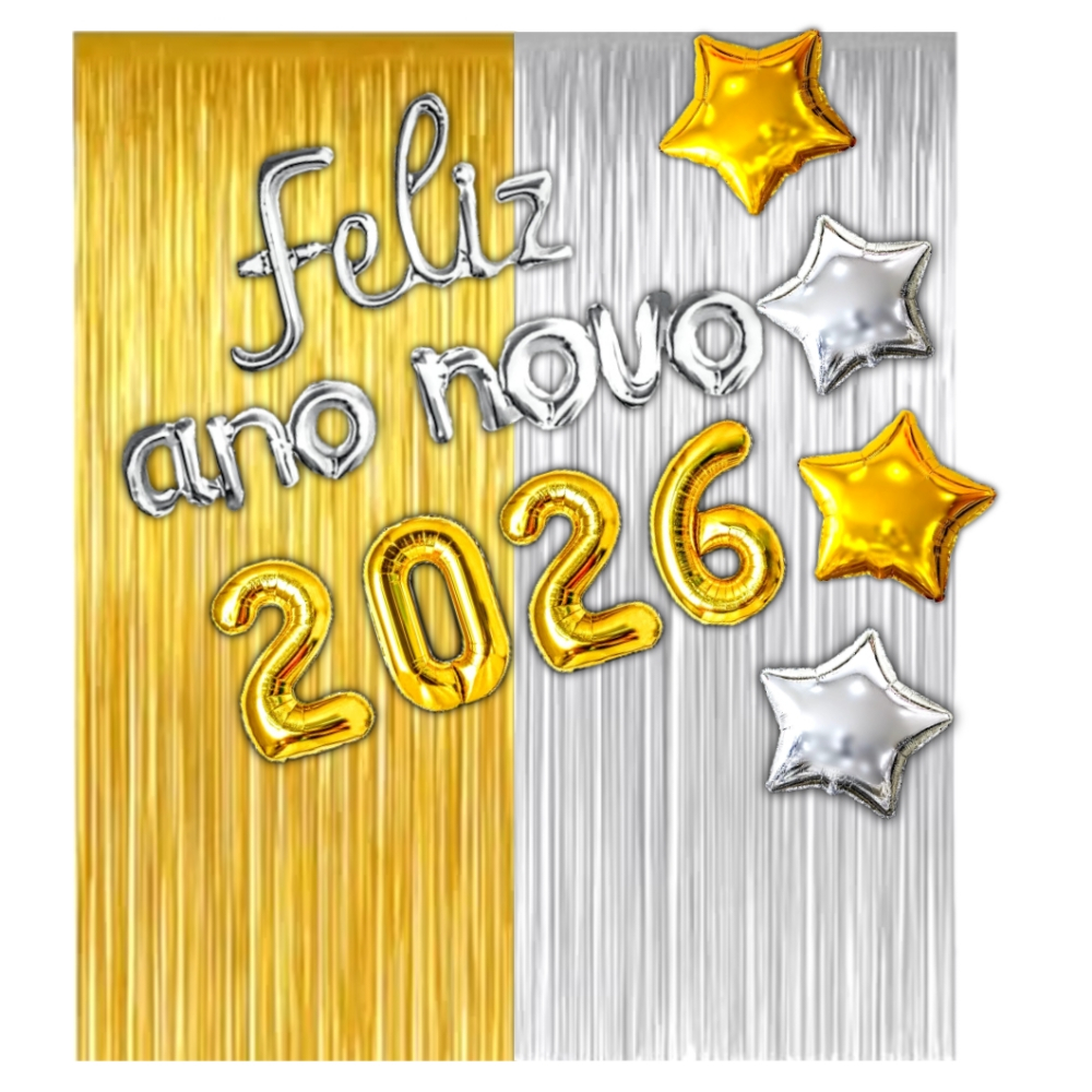 Kit Balão Feliz Ano Novo, Cortina, Balão 2026, B