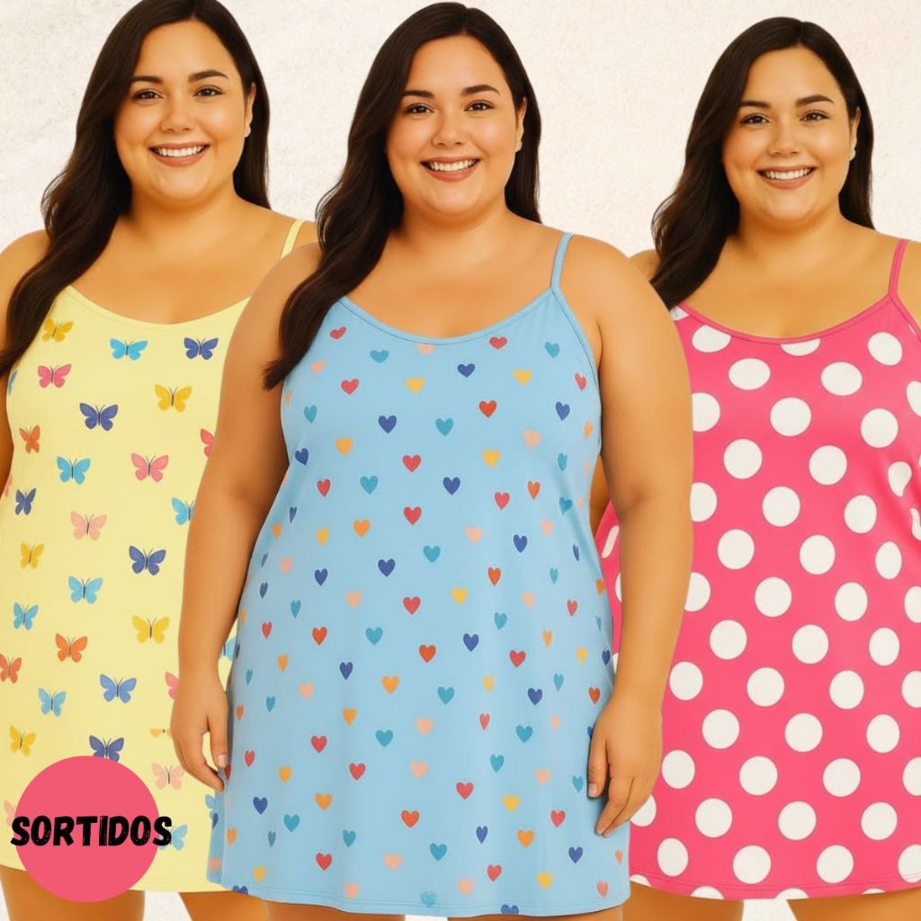 Kit Até 03 Camisolas Plus Size Estampada COUTO Ta