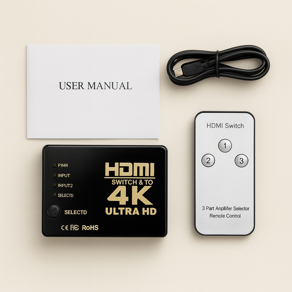 Switch HDMI 3×1 4K Ultra HD com Controle Remo