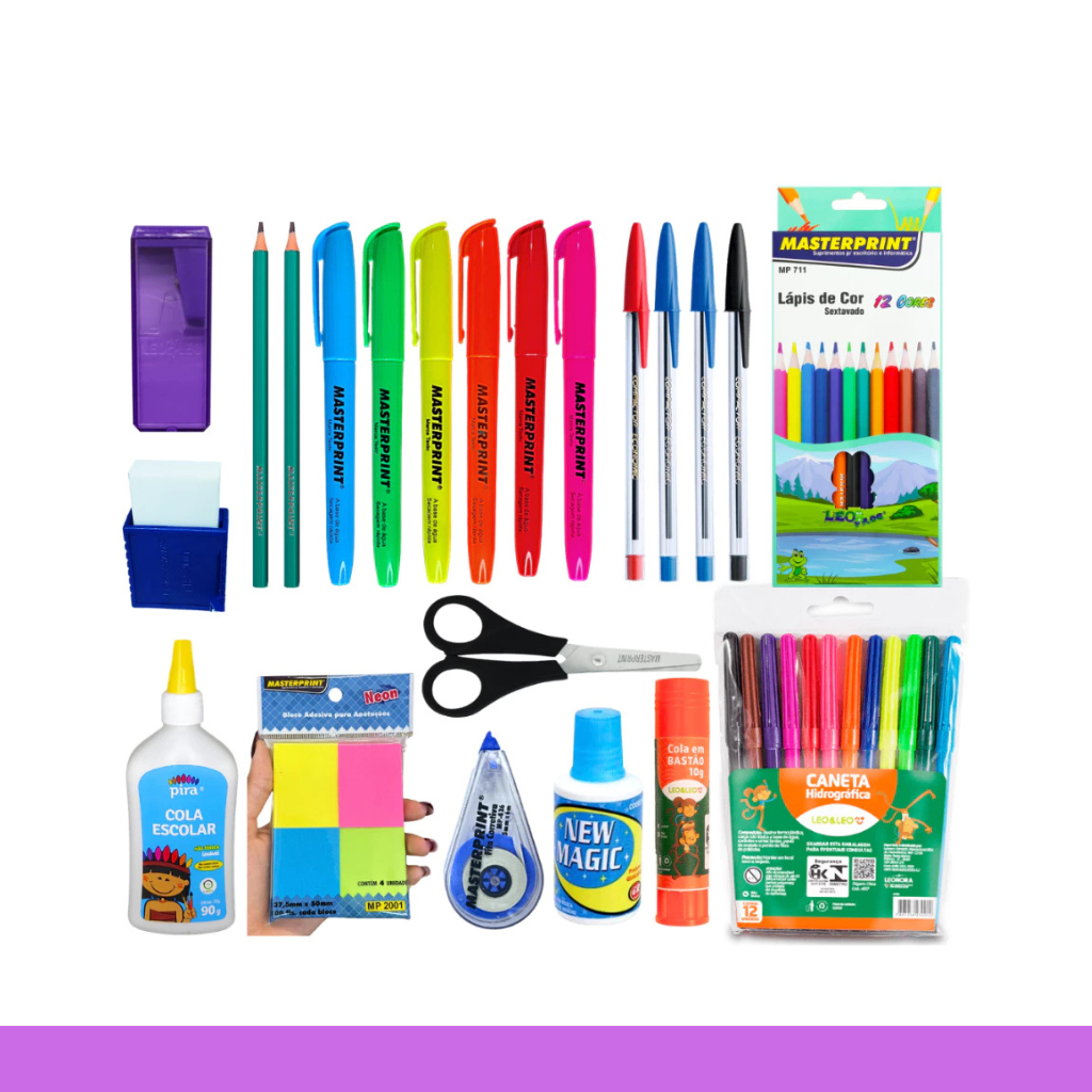 kit 47 Itens Material Escolar Volta aulas fundamen