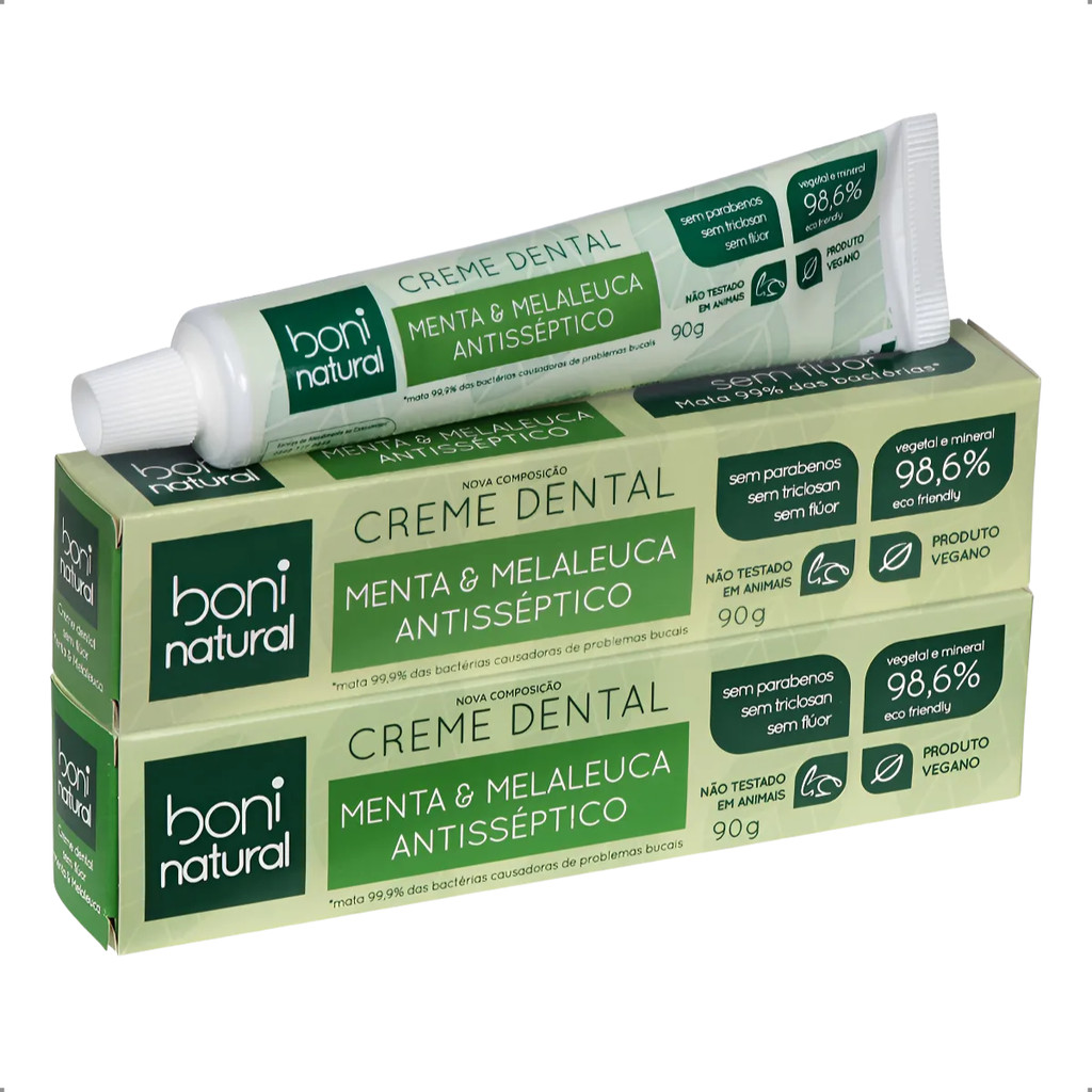 KIT 2 Pasta de Dente Sem Flúor Menta e Melaleuca 