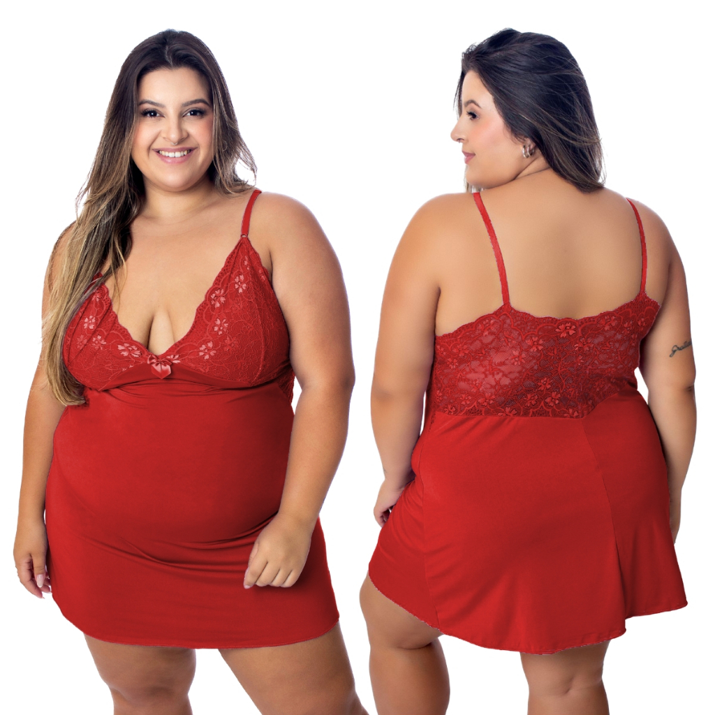 Camisola Sexy Plus Size Pijama Feminino Com Renda