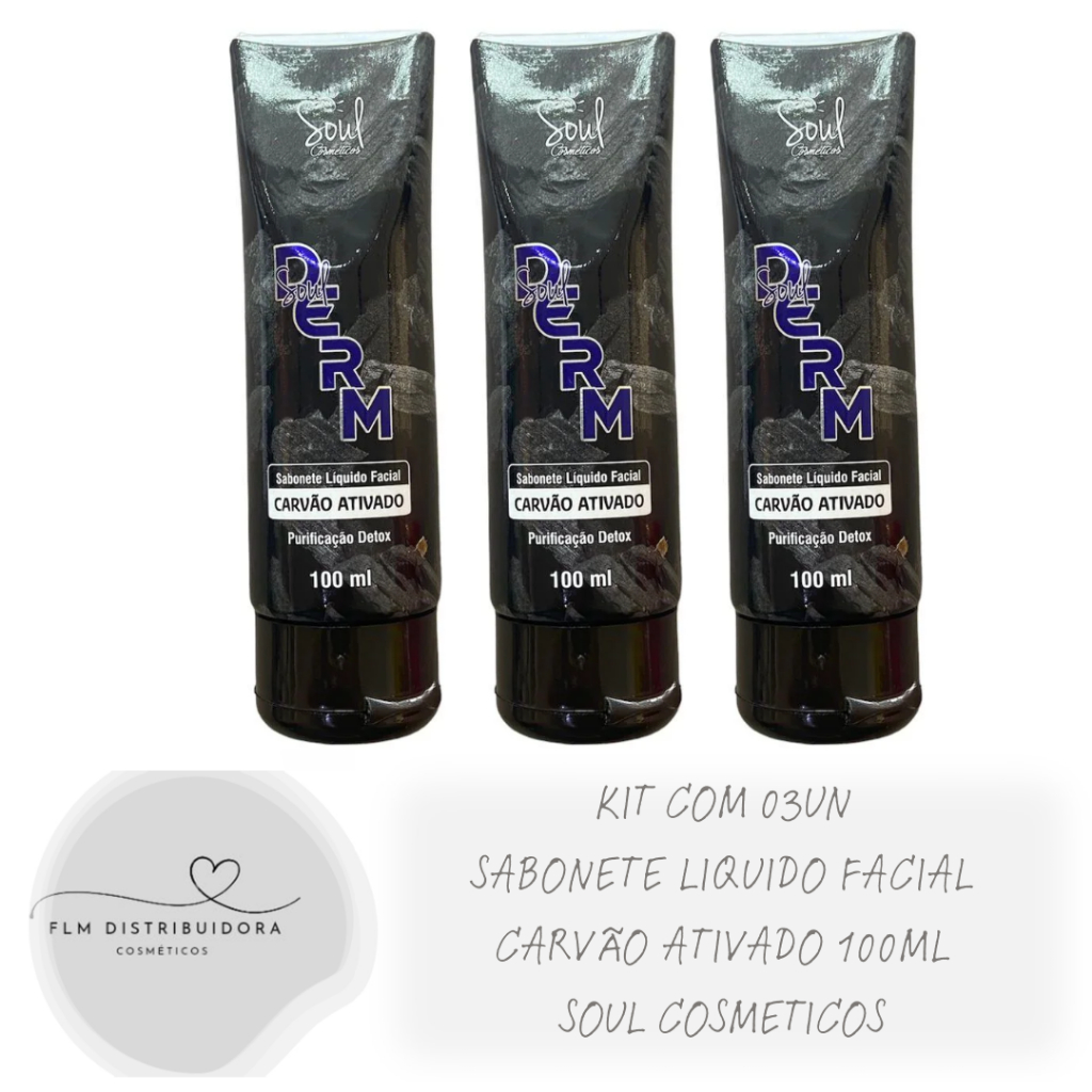 Kit com 03un Sabonete Liquido Facial Carvão Ativa