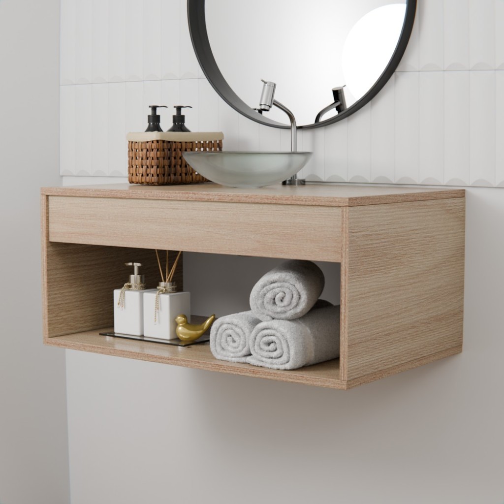 Gabinete Banheiro Armário 60CM Com Cuba Transpare