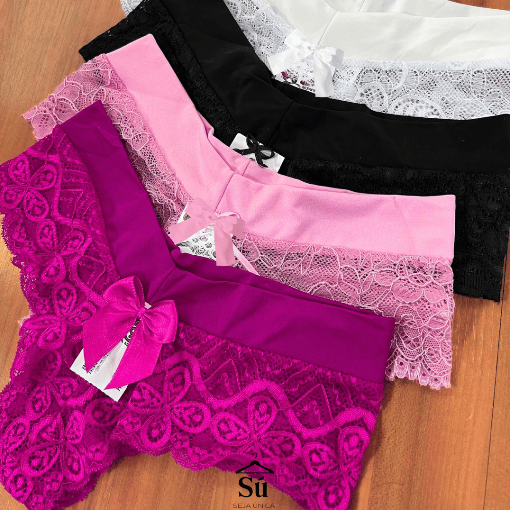 Kit 5 Calcinhas Tanga Renda Luxo Trabalhada Forro 