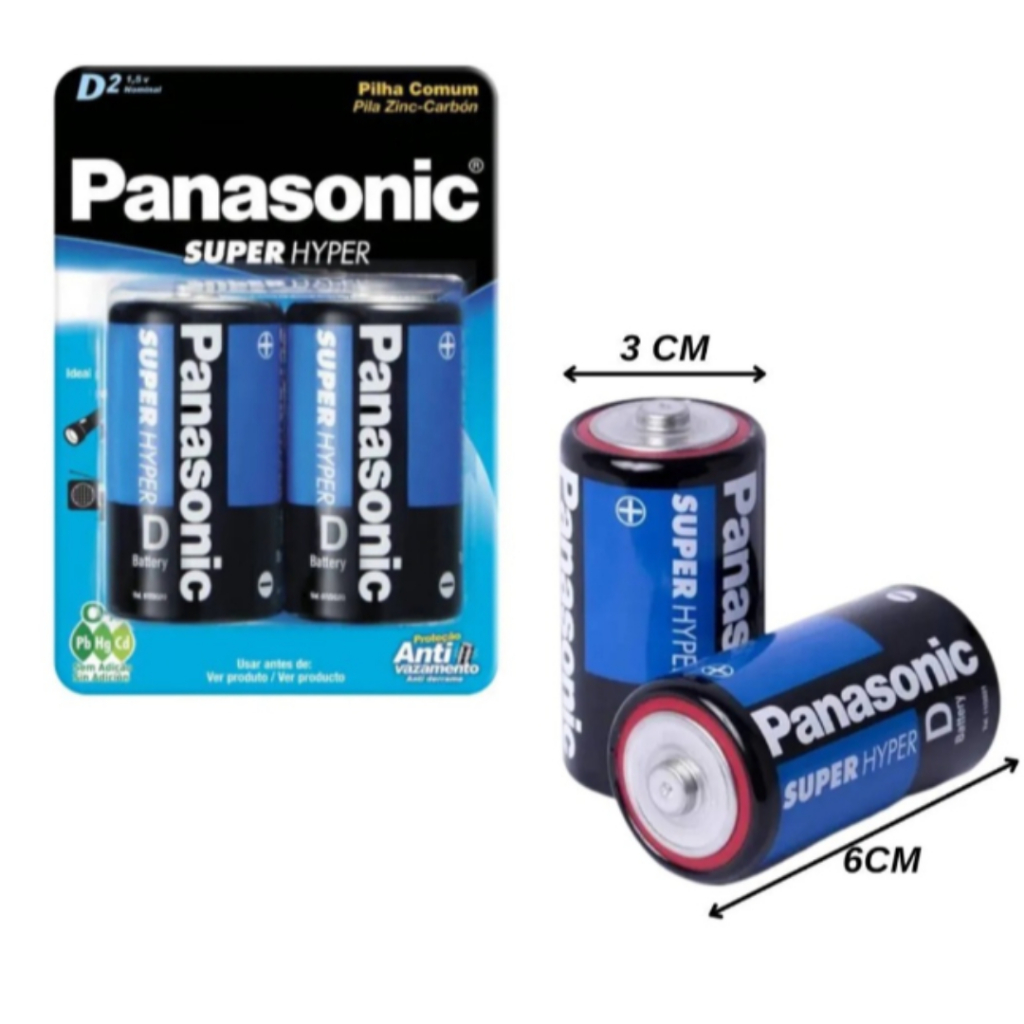 02 Pilhas Grande D Comum Zinco Carvão Panasonic 1
