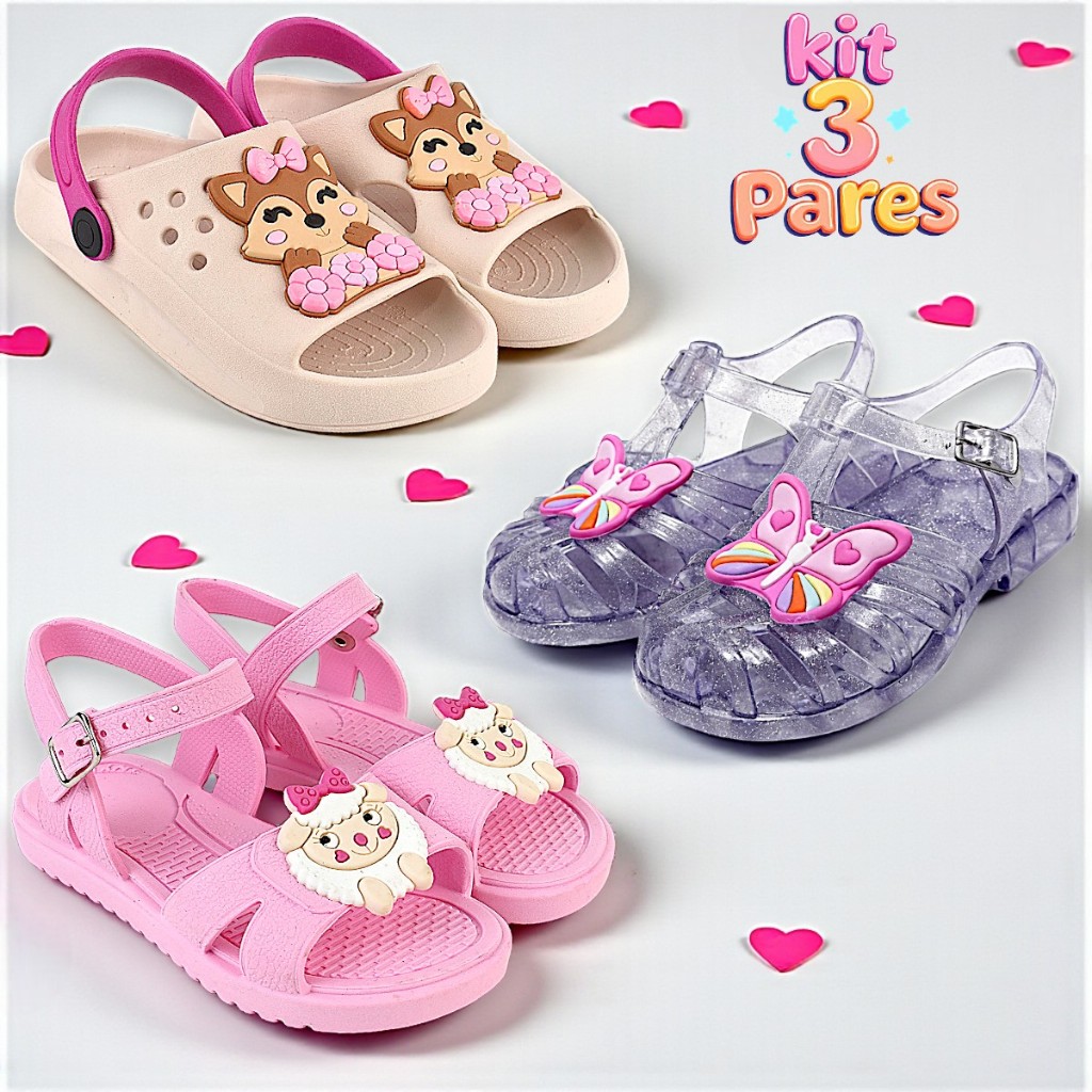 Kit 3 Pares Sandália Papete Menina Infantil Confo
