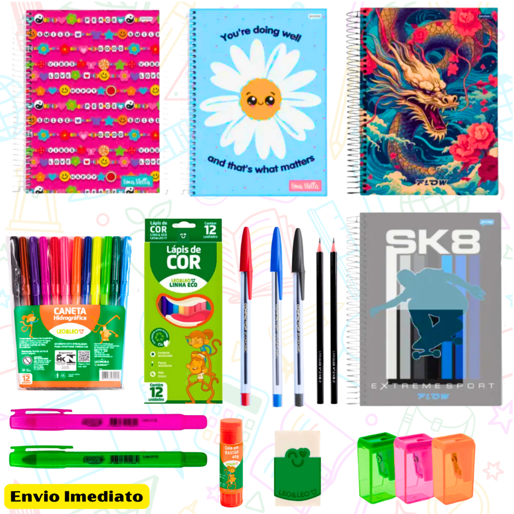 Kit Material Escolar Completo Ensino Fundamental M