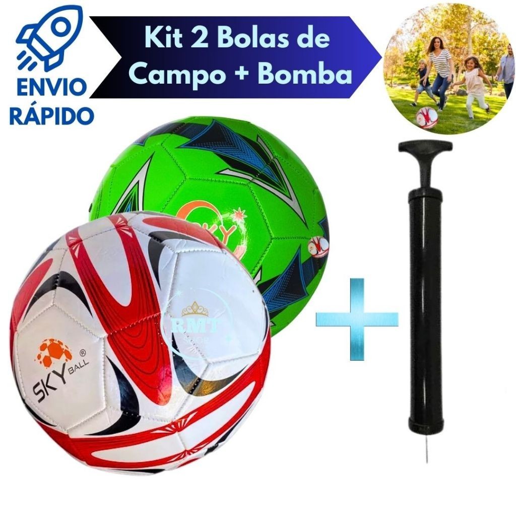 Kit 2 Bolas De Campo E Bomba De Ar Portátil Manua