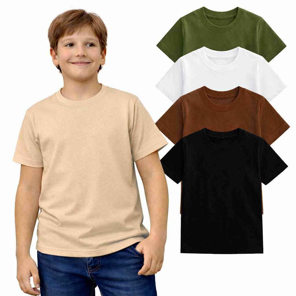 Kit com 2 e 5 Camiseta Infantil 100% Lisa Básica 