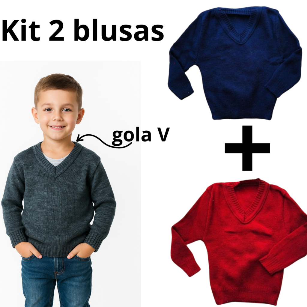Kit 2 blusas de lã LISA gola V suéter infantil m
