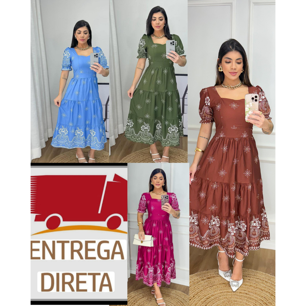 Vestido feminino mídi evangélica manga princesa 