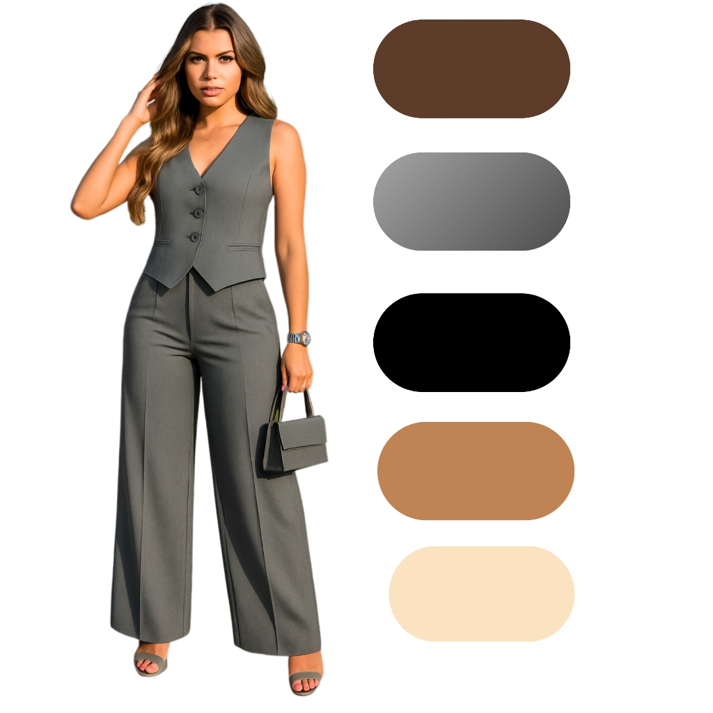 CONJUNTO EN ALFAIATARIA FEMININO COLETE E CALÇA S