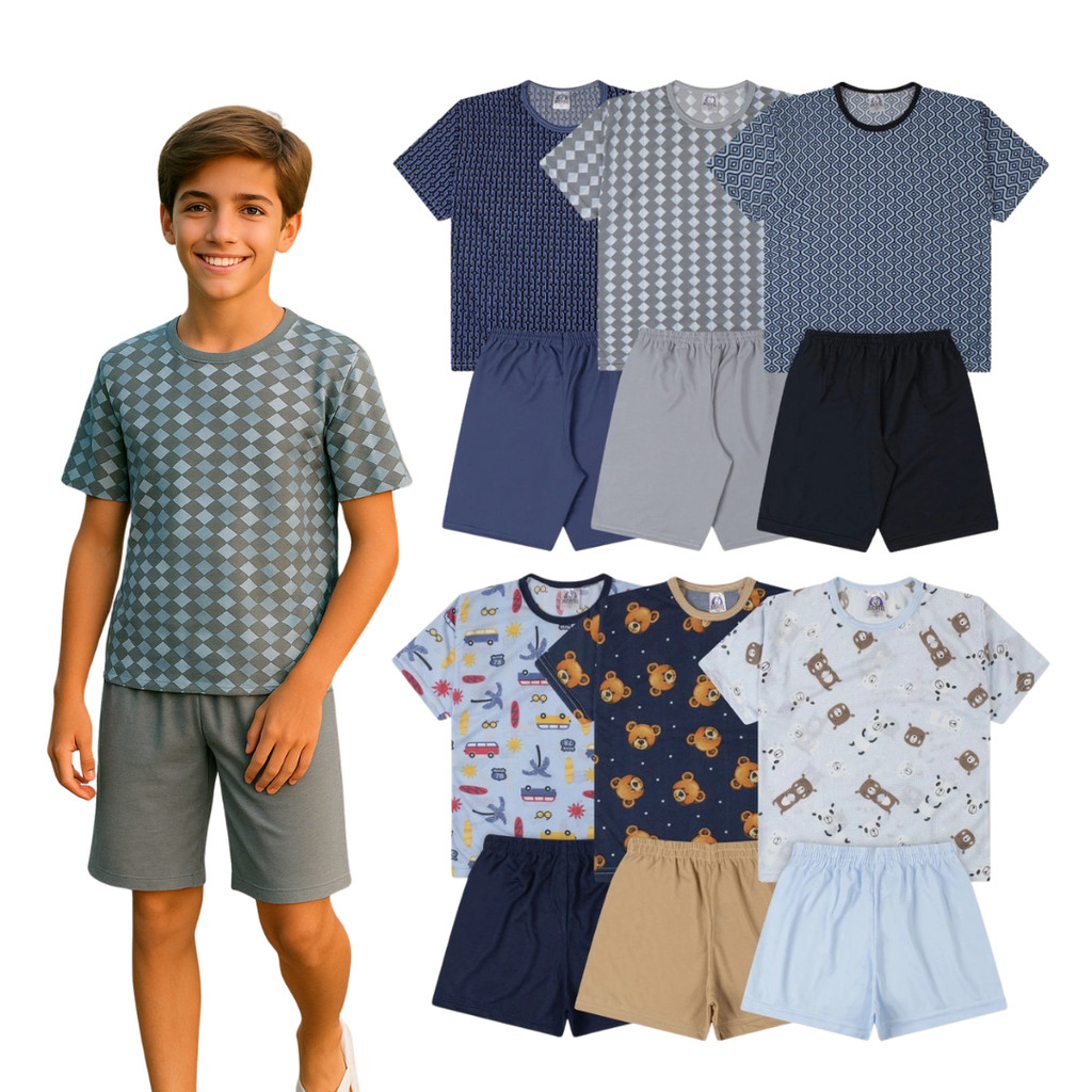 Kit Pijama Manga Curta Menino | Conjunto Pijama Ve