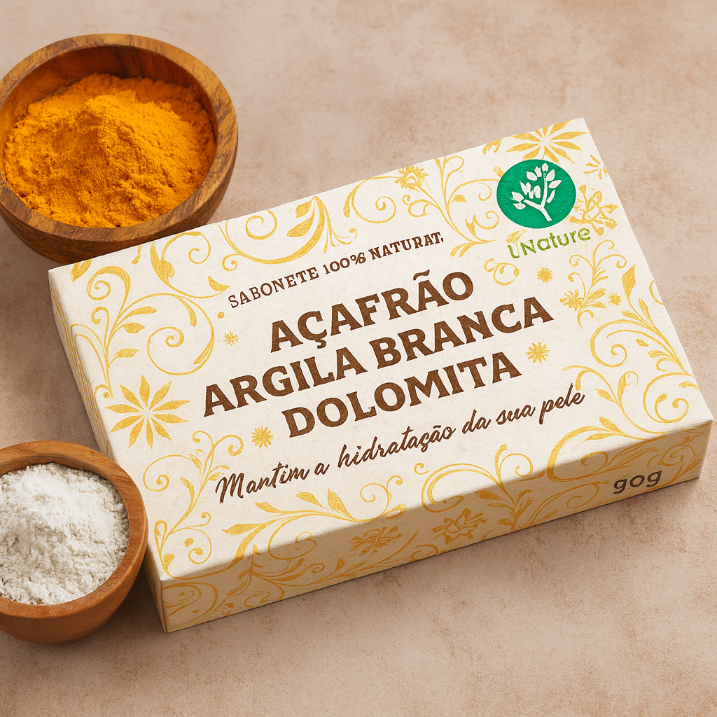01 Sabonete Natural de Açafrão, Argila Branca e 