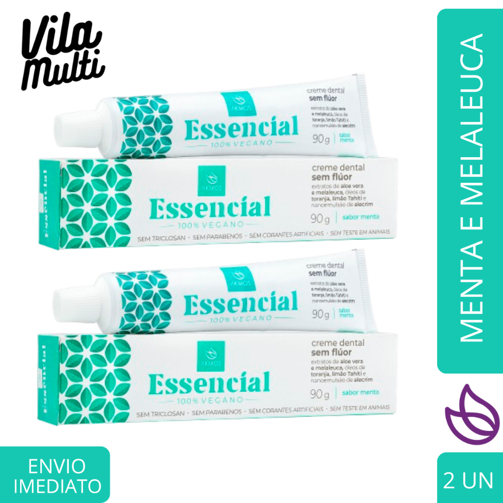 Kit 2 Pasta de Dente Natural Sem Flúor AKMOS 90g 