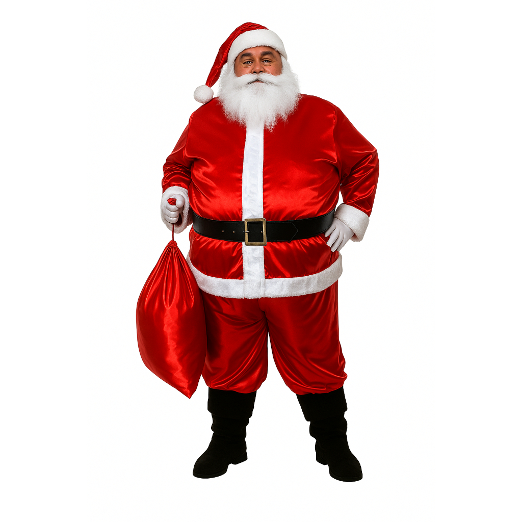 Fantasia Papai Noel Adulto Cetim  8 Itens P Ao GG