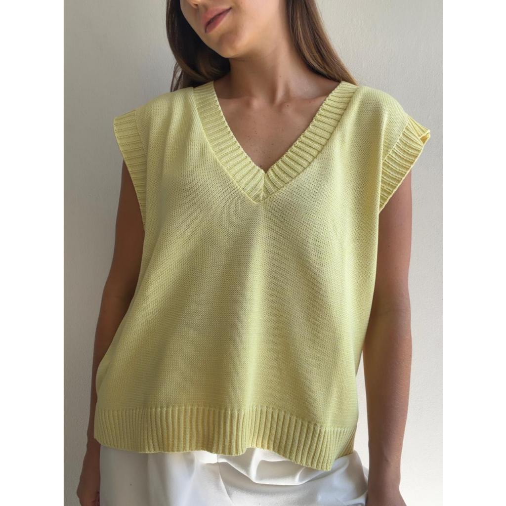 Colete Regata Tricot Gola V Canelada Coletinho Tri