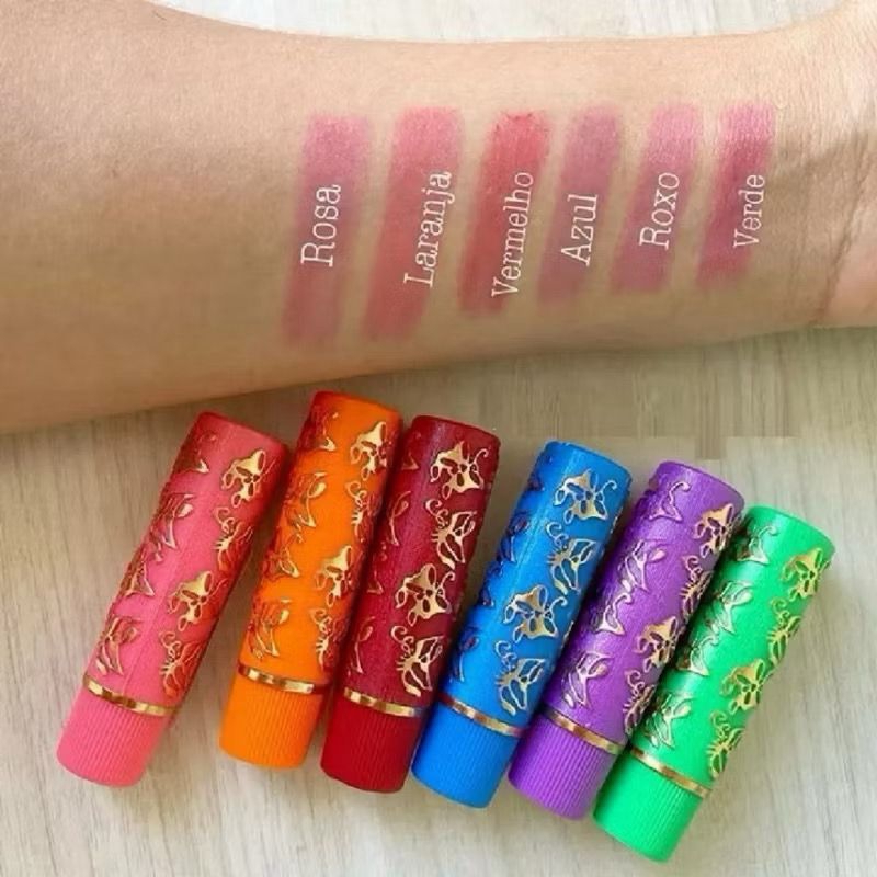 kit 6 colorido batom magico 24 horas,muda de cor,b