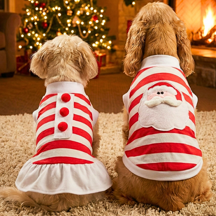 Roupinha Pet Natal Listrada Vermelha e Branca | Ve