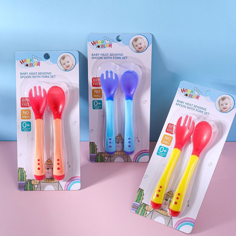 2 pçs  talher infantil Termossensível Silicone P