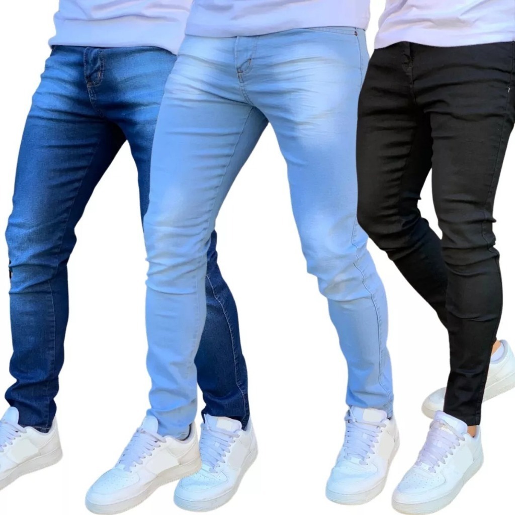 kit calça jeans masculina com elastano lycra algo