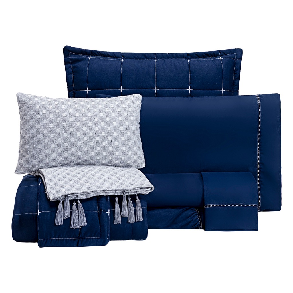 Kit Enxoval Lisboa Dupla Face Bordado Queen 9 Peç