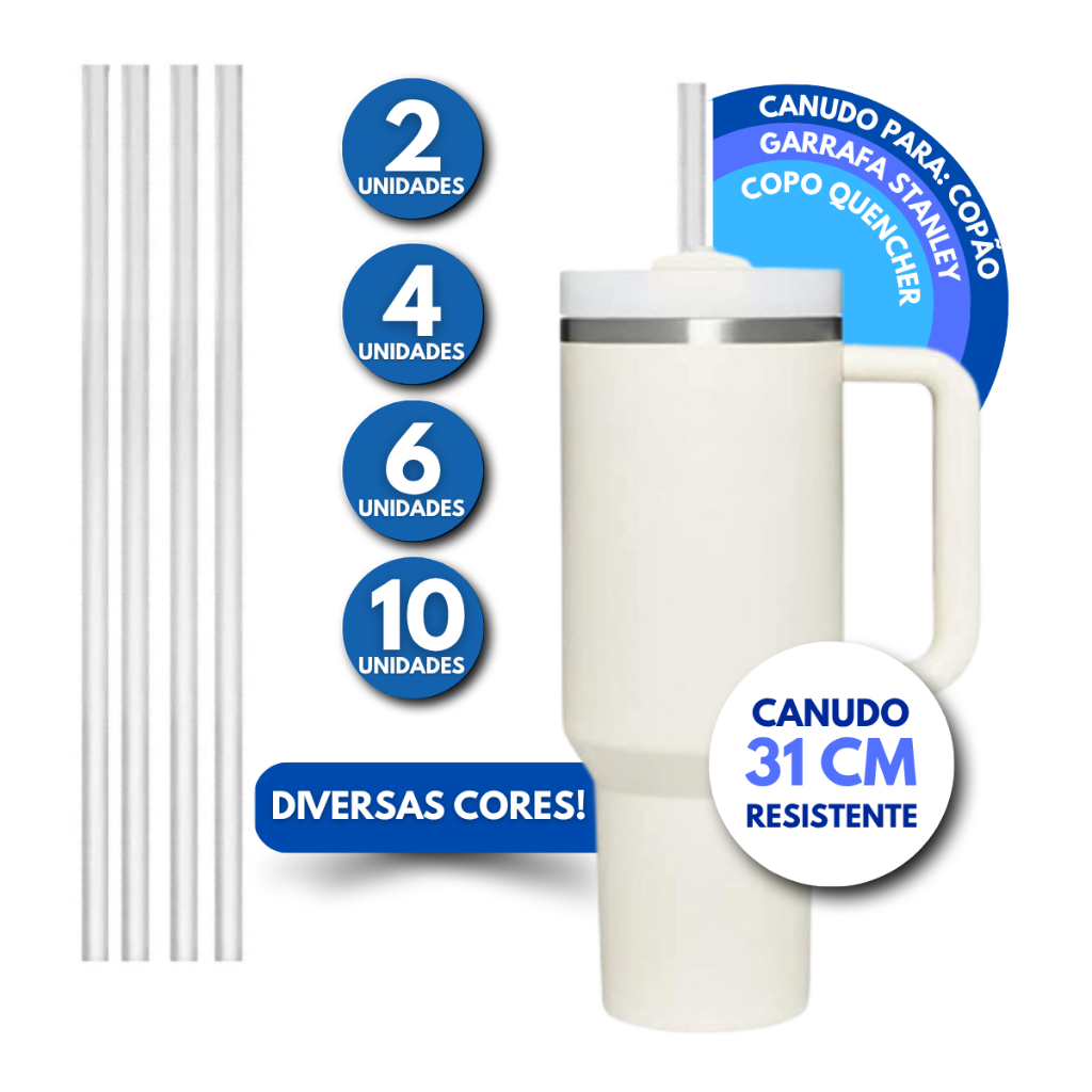 Kit Canudo Plástico Rígido 31cm Largo 2/ 4/ 6/ 1