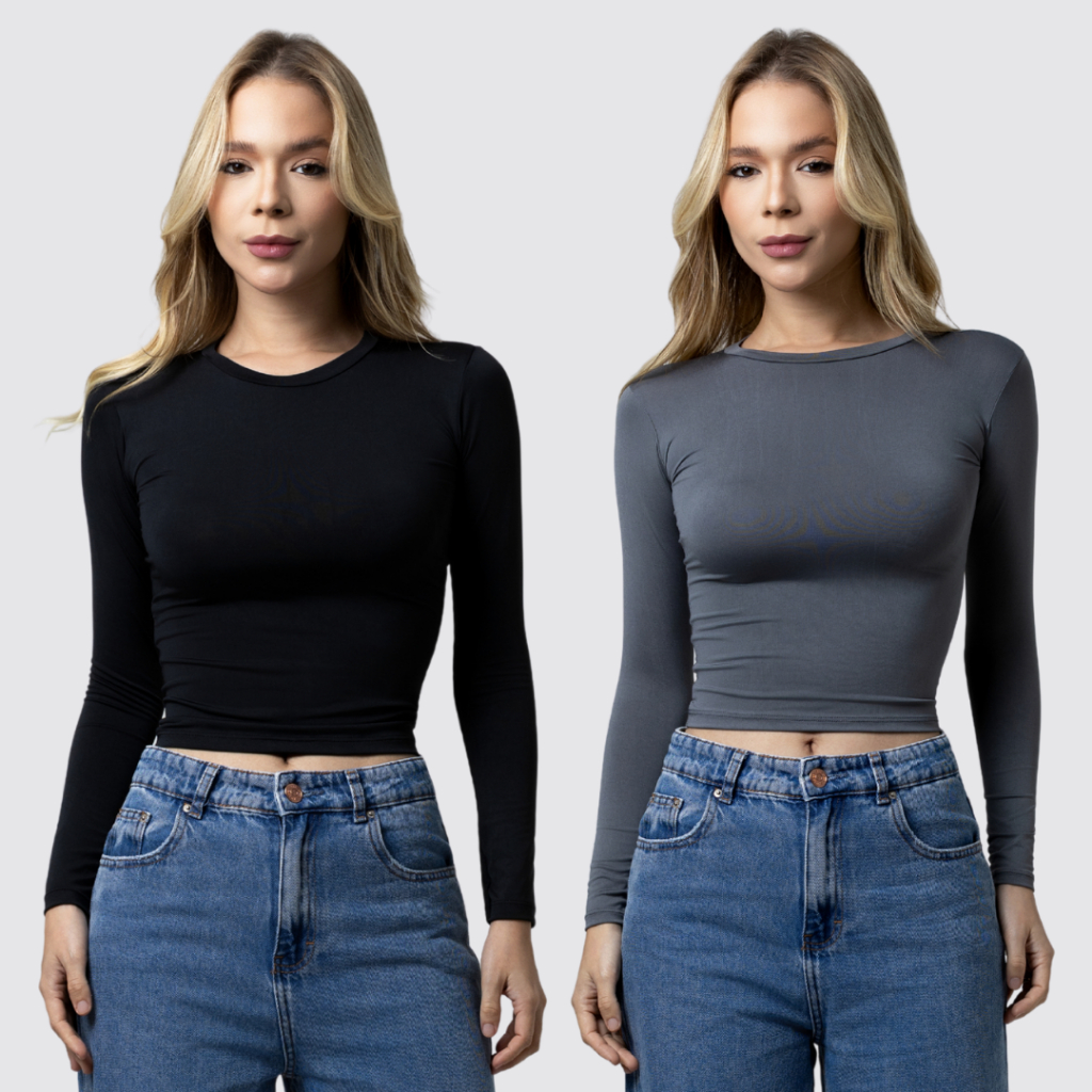 Kit 2 Blusa Feminina Manga Longa de Compressão &#