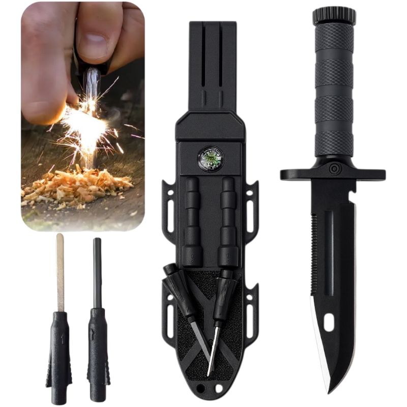 Faca Com Bainha Bússola Apito Amolador E Pedernei