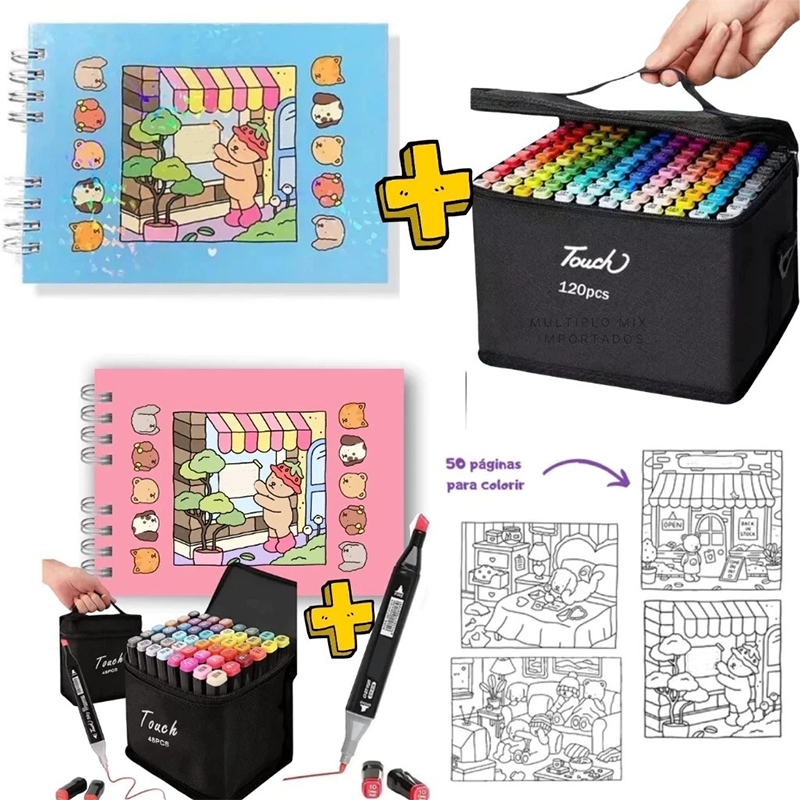Kit Livro De Colorir Capa  50 Páginas + Kit 12/24