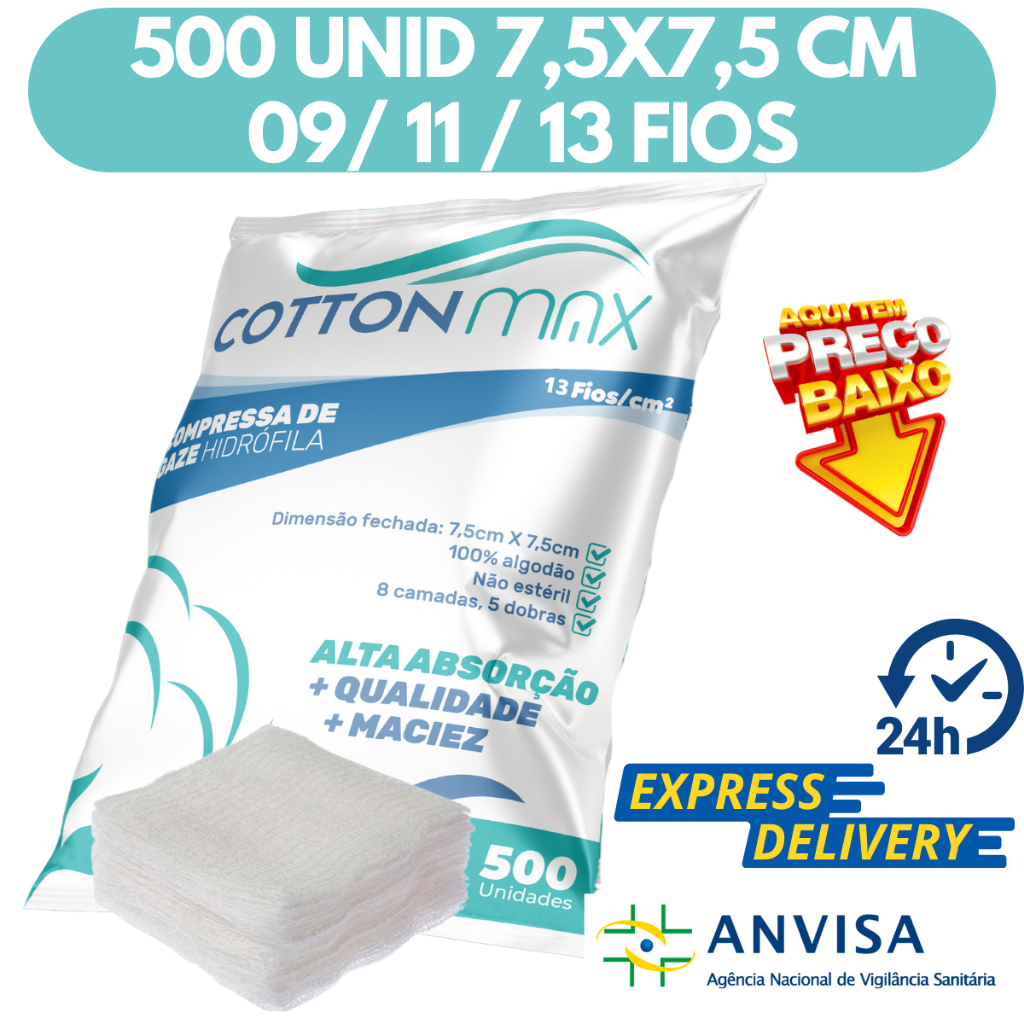 Compressa De Gaze 500 Unidades 7,5×7,5cm 13/1