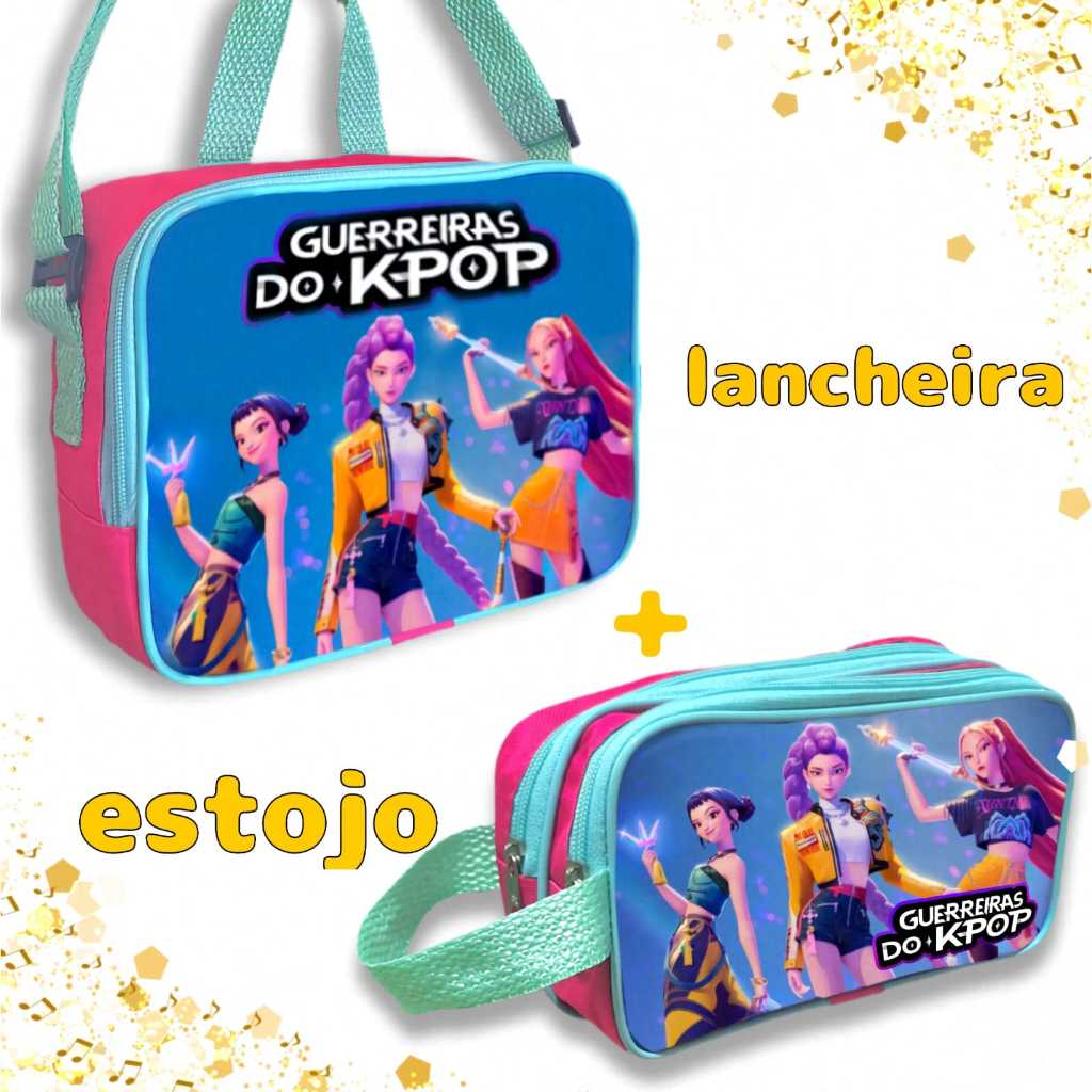 Kit Huntrix Lancheira + Estojo Com Dois Compartime